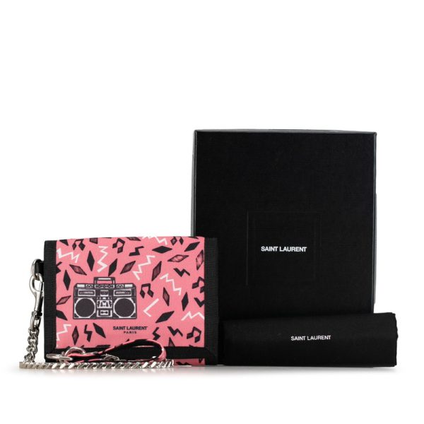 fth8klia3ffj4y4k 16 Saint Laurent Radio All Over Pattern Trifold Wallet Pink Black Nylon