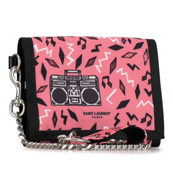 fth8klia3ffj4y4k 2 Saint Laurent Radio All Over Pattern Trifold Wallet Pink Black Nylon