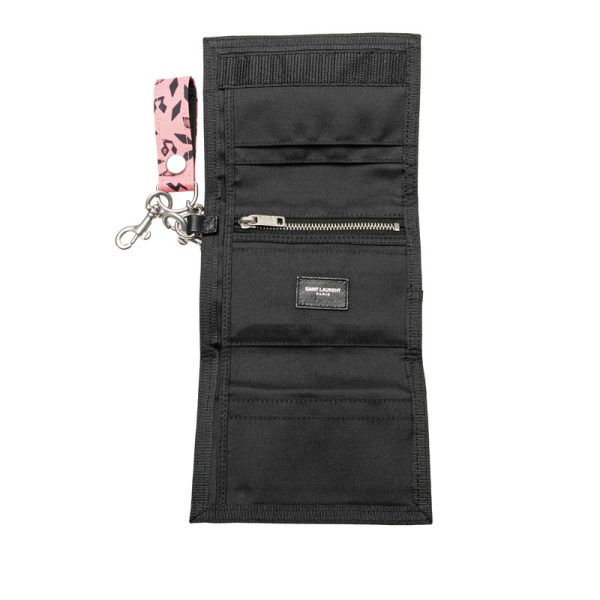 fth8klia3ffj4y4k 5 Saint Laurent Radio All Over Pattern Trifold Wallet Pink Black Nylon