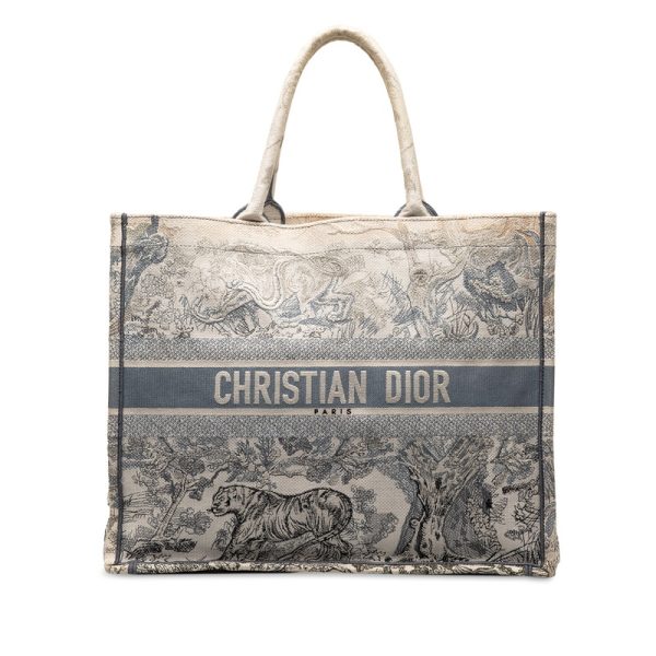 fz4jiso79ozcrgc6 1 Dior Book Tote Large Toile de Jouillet Embroidery Gray Jacquard