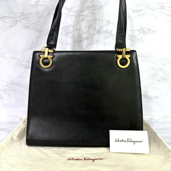 g00263 Salvatore Ferragamo Gancini Tote Bag Leather Black