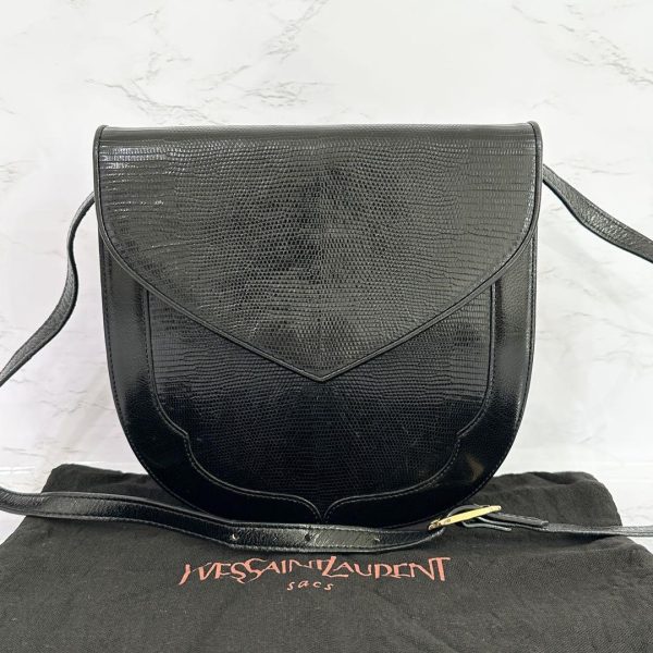 g00295 Yves Saint Laurent Shoulder Bag Leather Black