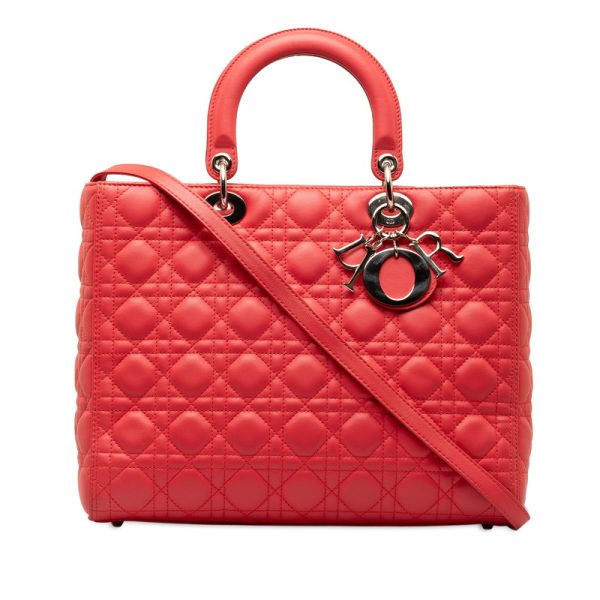 gnk166oyyoxoxon2 1 Dior Lady Dior Cannage Large Handbag Shoulder Bag 2WAY Pink Lambskin