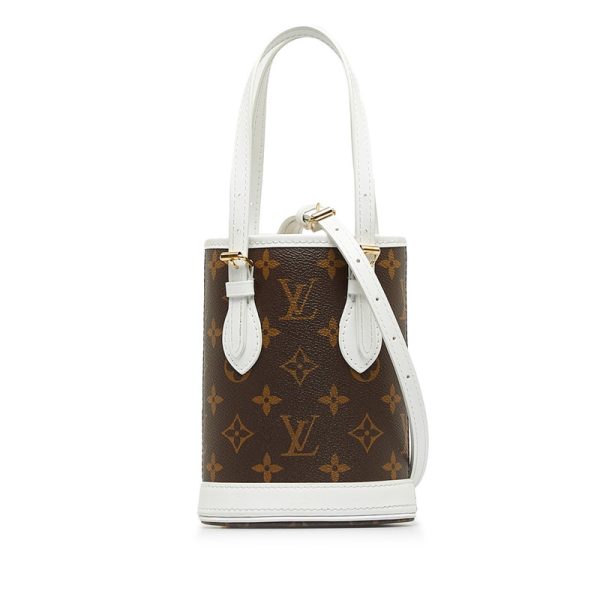 gqnay67t77b8w6wj 1 Louis Vuitton Monogram Nano Bucket Handbag Shoulder Bag 2WAY M81489 Brown White PVC Leather