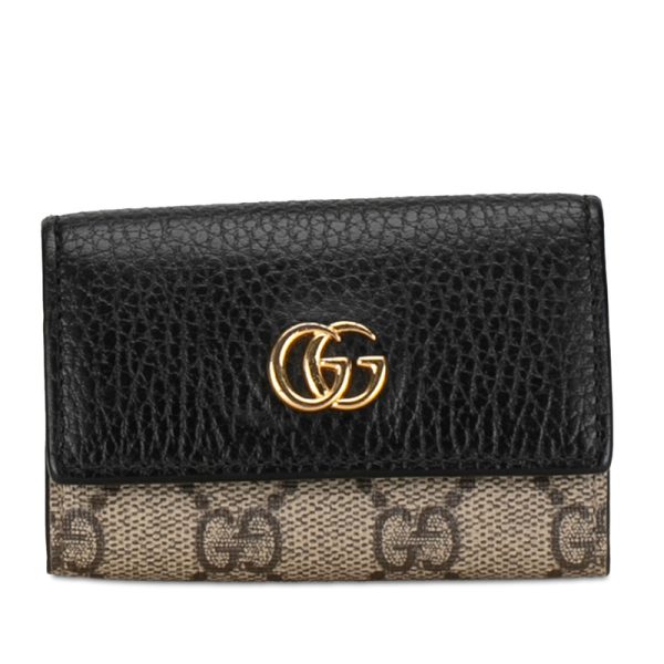 gv4b5dfhimrnpxc0 1 Gucci GG Supreme Petit Marmont Double G Logo Key Case 6 Rows Black