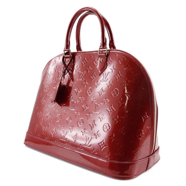 h162223920 10 2 LOUIS VUITTON Alma GM Vernis Pomme dAmour Red Double Zipper