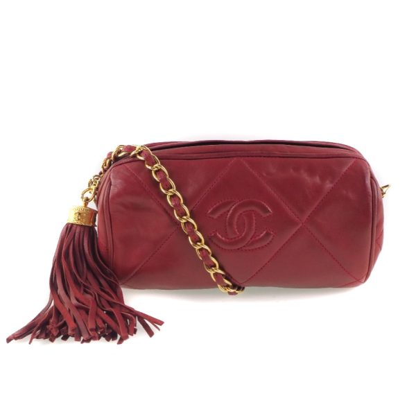 h181222258 1 CHANEL Chain Shoulder Bag Matelasse Fringe Lambskin Red Crossbody Zipper