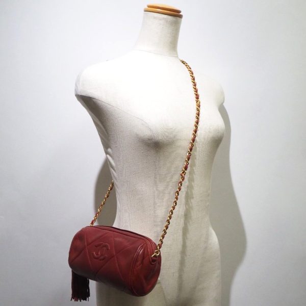 h181222258 10 CHANEL Chain Shoulder Bag Matelasse Fringe Lambskin Red Crossbody Zipper