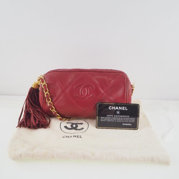 h181222258 11 CHANEL Chain Shoulder Bag Matelasse Fringe Lambskin Red Crossbody Zipper