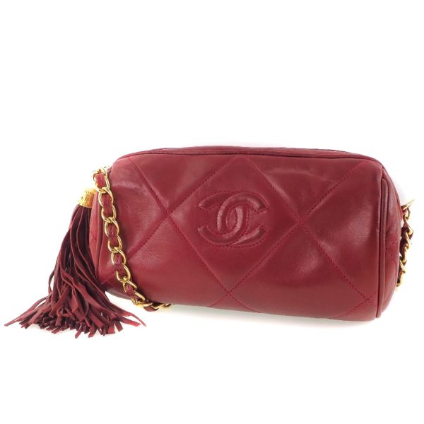 h181222258 2 CHANEL Chain Shoulder Bag Matelasse Fringe Lambskin Red Crossbody Zipper