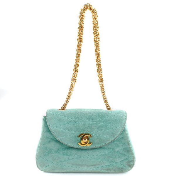 h211722369 1 CHANEL Chain Coco Mark Suede Green Turnlock Chain Handbag