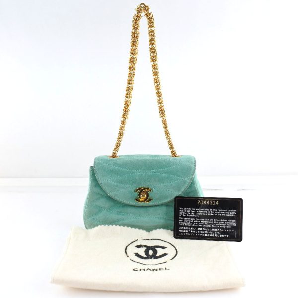 h211722369 10 CHANEL Chain Coco Mark Suede Green Turnlock Chain Handbag