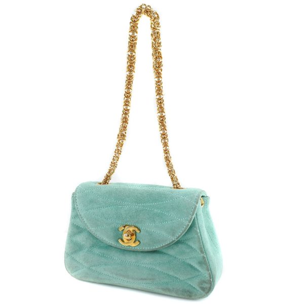 h211722369 2 CHANEL Chain Coco Mark Suede Green Turnlock Chain Handbag