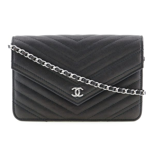 i120824001 CHANEL Chevron Shoulder Bag Chain Wallet Leather