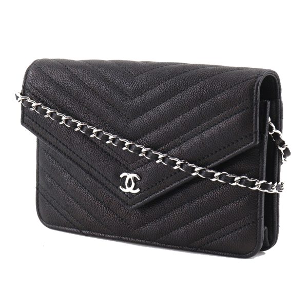 i120824001 2 CHANEL Chevron Shoulder Bag Chain Wallet Leather