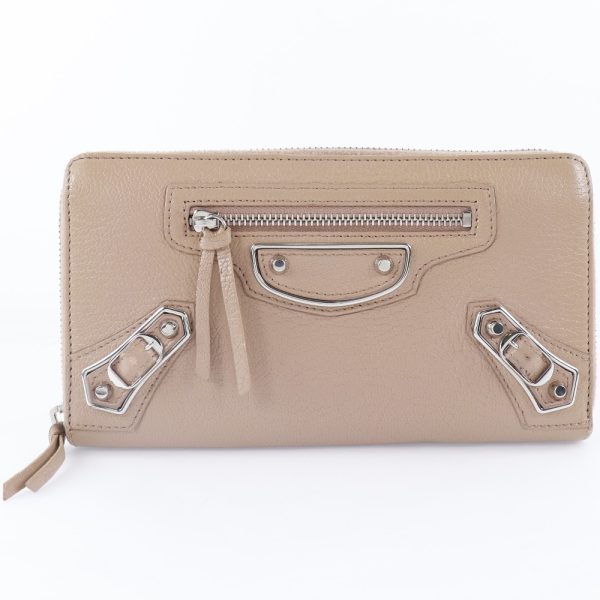 i131523133 1 BALENCIAGA Classic Continental Zip Long Wallet Goatskin Beige