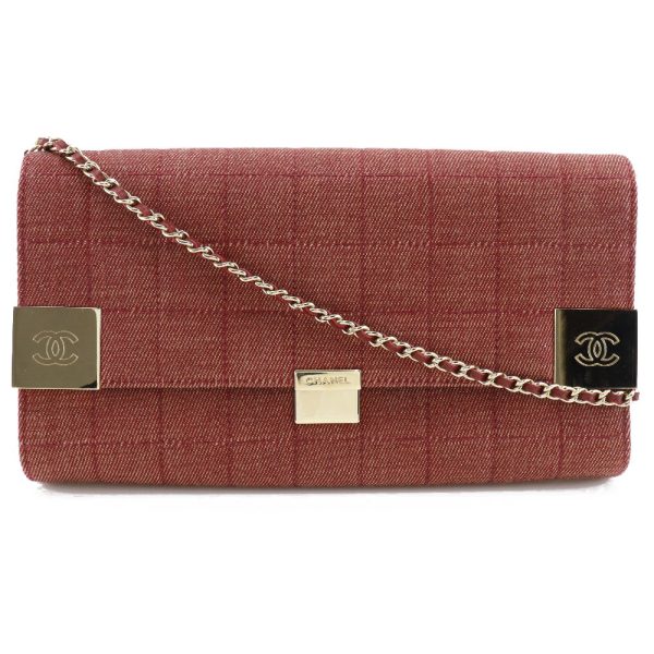 i151523105 1 CHANEL Chain Bag Chocolate Bar Line Cotton Canvas Red