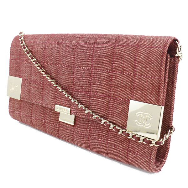 i151523105 2 CHANEL Chain Bag Chocolate Bar Line Cotton Canvas Red