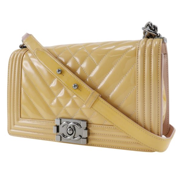 i151624011 2 CHANEL Chain Boy Patent Leather Cream Yellow Shoulder Bag