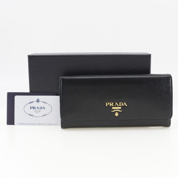 i151624184 8 PRADA Long Wallet Saffiano NERO Made in Italy Black Snap Button Wallet