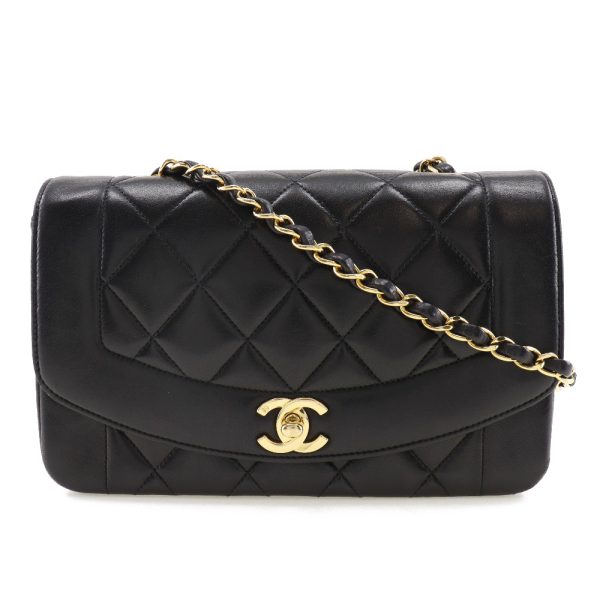 i180823002 1 CHANEL Chain Shoulder Bag Coco Mark Diana Matelasse Lambskin Black Crossbody Turn Lock