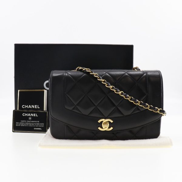 i180823002 15 CHANEL Chain Shoulder Bag Coco Mark Diana Matelasse Lambskin Black Crossbody Turn Lock