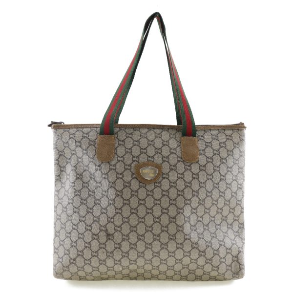 i180823005 1 GUCCI Tote Bag Sherry GG Plus Beige Open