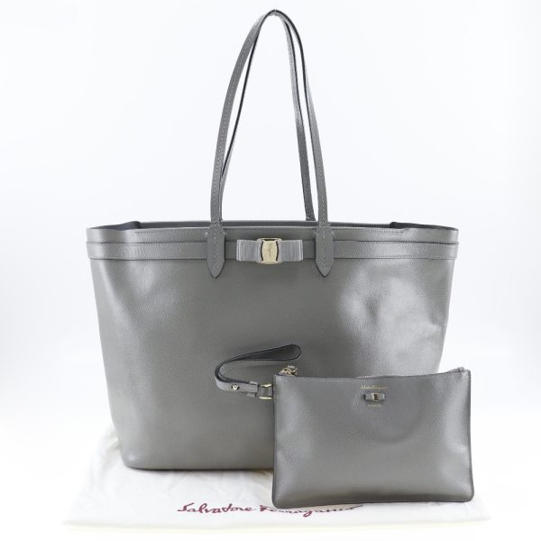 i191923142 19 Salvatore Ferragamo Vara ribbon tote bag calf gray shoulder bag