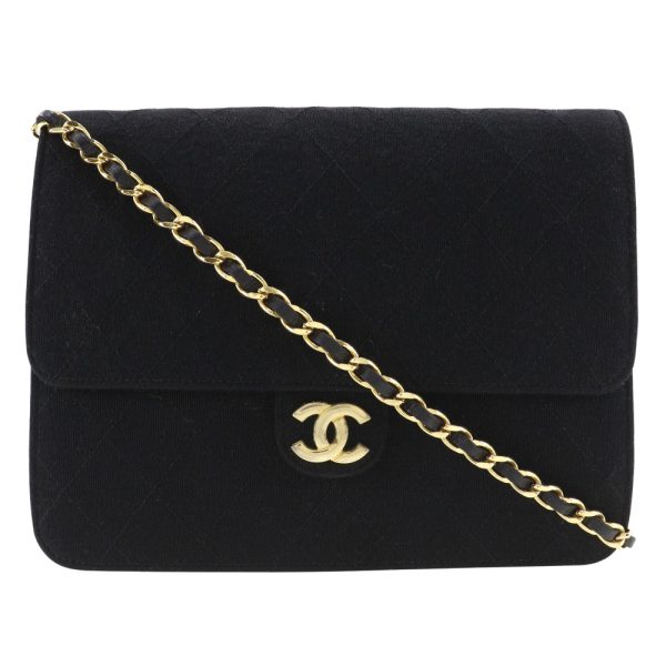 i211723014 1 Chanel Chain Shoulder Bag Matelasse Cotton Black Shoulder Snap Button