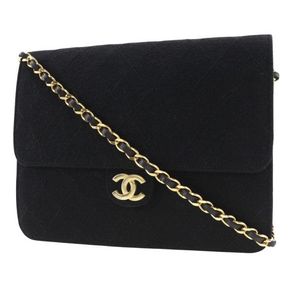 i211723014 2 Chanel Chain Shoulder Bag Matelasse Cotton Black Shoulder Snap Button