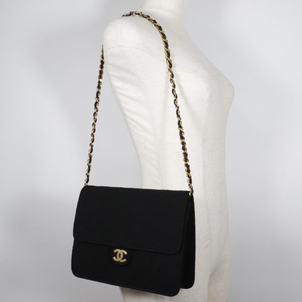 i211723014 8 Chanel Chain Shoulder Bag Matelasse Cotton Black Shoulder Snap Button