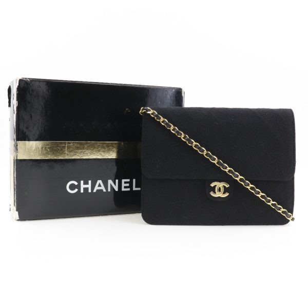 i211723014 9 Chanel Chain Shoulder Bag Matelasse Cotton Black Shoulder Snap Button