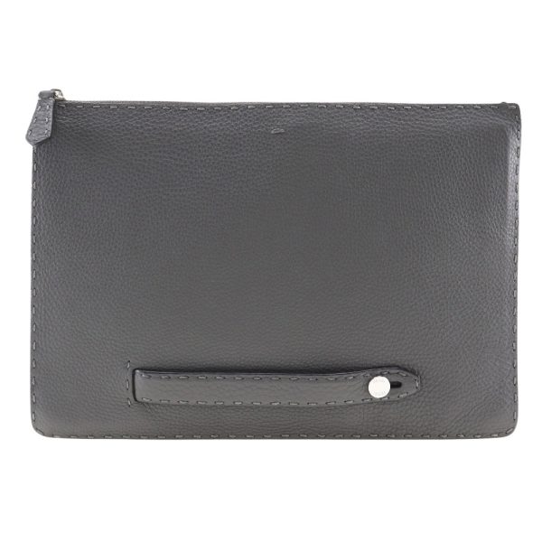 i211723040 1 FENDI Clutch Bag Selleria Calf Gray A4 Zipper