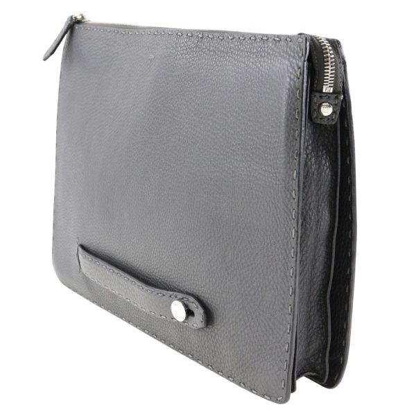 i211723040 2 FENDI Clutch Bag Selleria Calf Gray A4 Zipper