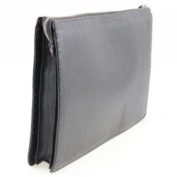 i211723040 3 FENDI Clutch Bag Selleria Calf Gray A4 Zipper