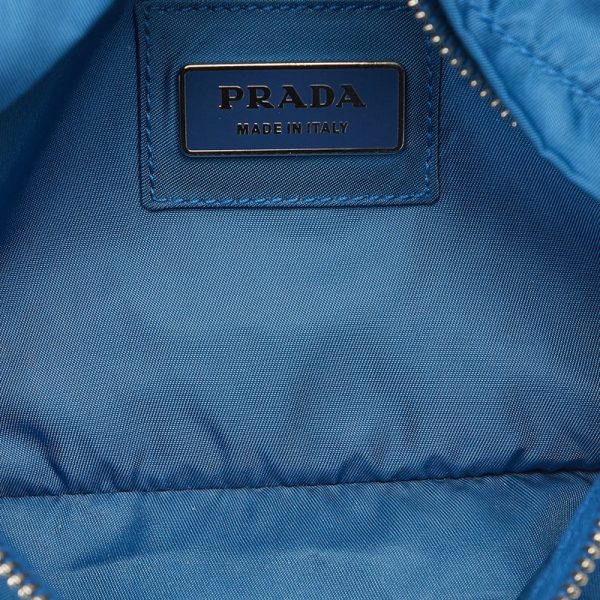 ilyag2lwqrfl1wzz 5 Prada Triangle Logo Plate Silver Metal Body Waist Bag Blue