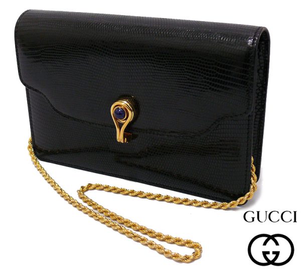 imgrc0062961271 Gucci Lizard Leather Chain Shoulder Bag Black