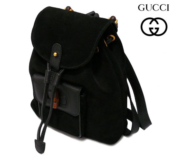 imgrc0063025407 Gucci Suede Leather Switching Bamboo Backpack Black