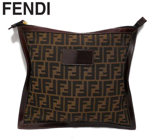 imgrc0063132211 Fendi Zucca Pattern Leather Clutch Bag Brown