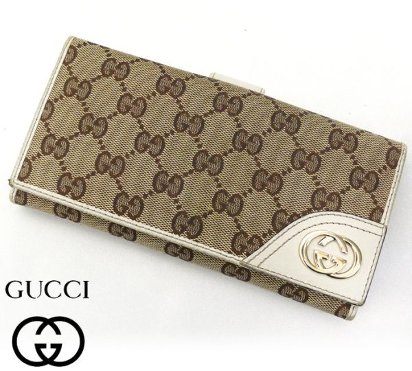 imgrc0063983210 Gucci GG Pattern Canvas Leather Long Wallet Brown White