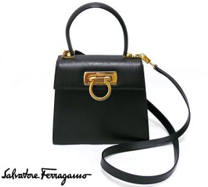 imgrc0064564795 Salvatore Ferragamo Gancini 2way Handbag Shoulder Bag Black