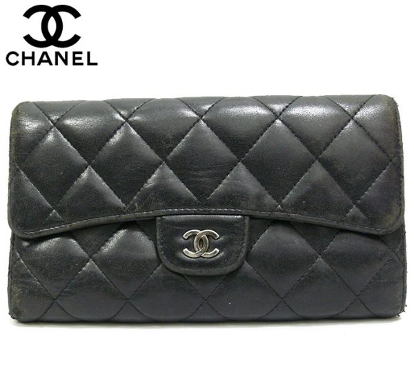 imgrc0064763980 Chanel Matelasse Trifold Long Wallet Leather Black