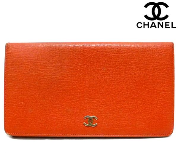 imgrc0065085113 Chanel Cocomark Bifold Long Wallet Leather Orange