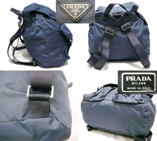 imgrc0065317768 Prada Triangle Logo Plate Nylon Leather Rucksack Backpack Blue Gray