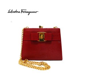 imgrc0065355722 Salvatore Ferragamo Embossed Leather Ribbon Chain Party Bag Red