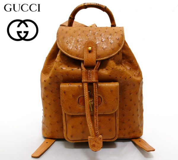 imgrc0065908390 Gucci Leather Ostrich Bamboo Backpack Camel