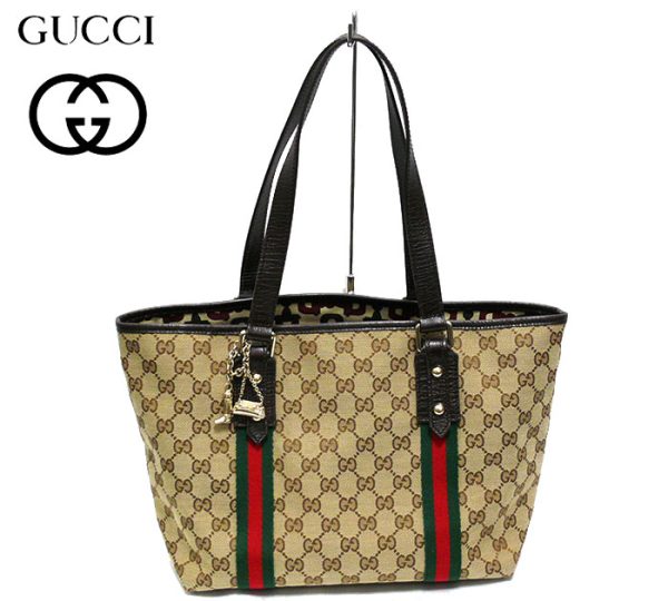 imgrc0066211647 Gucci GG Canvas Jackie Webbing Line Tote Bag Brown