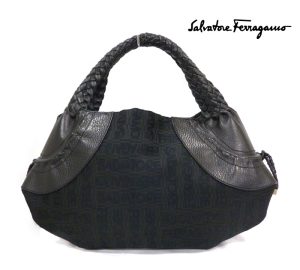 imgrc0066762152 Salvatore Ferragamo Canvas Leather Handbag Mesh Black