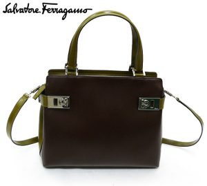 imgrc0066811283 Salvatore Ferragamo Gancini 2way Leather Handbag Shoulder Bag Brown Khaki