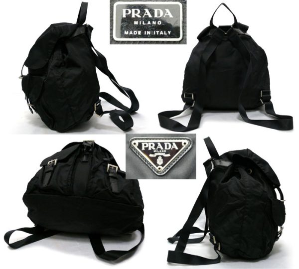 imgrc0066837476 Prada Triangle Logo Plate Nylon Rucksack Black